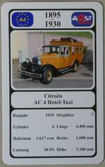 (275'549) - Quartett-Spielkarte mit Citro�n AC 4 Hotel-Taxi von 1929 am 12.