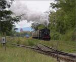 Im Elsässer Ried mit der CFTR.

Abfahrt von 030 TB 134  Theodor  aus dem in Volgelsheim umbenannten  Neu-Breisacher Feldbahnhof . Volgelsheim, September 2024.