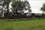 Im Elssser Ried mit der CFTR.

030 TB 134  Theodor  schwenkt von der Trasse der Colmarer Bahn auf die Strecke der Hafenbahn ein. Volgelsheim,  September 2024.