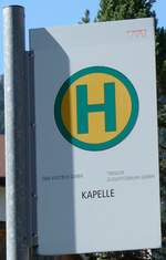 (280'571) - BB-POSTBUS/TIROLER ZUGSPITZBAHN-Haltestellenschild - Rinnen, Kapelle - am 19.