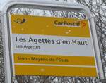 (188'396) - PostAuto-Haltestellenschild - Les Agettes, Les Agettes d'en-Haut - am 11.