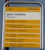 (212'790) - PostAuto-Haltestellenschild - Thierrens, gare routire - am 8.