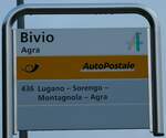 (242'759) - PostAuto-Haltestellenschild - Agra, Bivio - am 16.