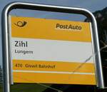 (256'153) - PostAuto-Haltestellenschild - Lungern, Zihl - am 17.