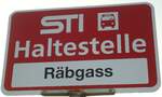 (133'310) - STI-Haltestellenschild - Thierachern, R�bgass - am 16.