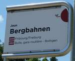 (251'551) - tpf-Haltestellenschild - Jaun, Bergbahnen - am 15. Juni 2023