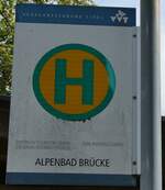 (280'440) - DIETRICH TOURISTIK/DB/BB-POSTBUS-Haltestellenschild - Leutasch, Alpenbad Brcke am 16.