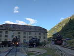 (220'017) - DFB-Dampflokomotiven - Nr. 1, 9 + 704 - mit Personal am 22. August 2020 in Gletsch