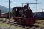 E 3/3 1 der Eisenwerke Klus ist für Publikumsfahrten im Bahnhof Balsthal unterwegs. Mai 2022.