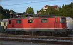koblenz-5/819856/unlaengst-noch-im-einsatz-vor-den Unlngst noch im Einsatz vor den Gubahn IC 4 bis nach Singen, die ehemalige Swissexpresslok Re 4/4 II 11141. Koblenz, Juli 2023.