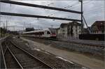 Durchfahrt von RABe 521 029 als S-Bahn nach Baden durch die Bahnhofsbaustelle von Murgenthal.