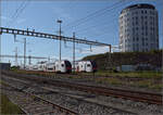 RABe 512 001 begegnet RABe 512 024 und RABE 512 041 in Pratteln.