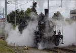 Das Tigerli E 3/3 8522 umfhrt den Museumszug der Sursee-Triengen-Bahn in Sursee. Dabei gilt es den Regelverkehr zu beachten, und der ist mit zahlreichen Zgen auf der Strecke unterwegs. Allerdings ist Geduld nicht die Strke eines jeden Bsi und so wird das Tigerli zur Raubkatze und randaliert wutschnaubend, bevor es weiter rangieren darf. August 2024.