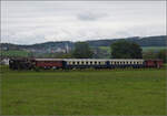 Der Museumszug der Sursee-Triengen-Bahn mit Tigerli E 3/3 8522 bei Geuensee.