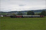 Der Museumszug der Sursee-Triengen-Bahn mit Tigerli E 3/3 8522 bei Geuensee.