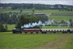 Der Museumszug der Sursee-Triengen-Bahn mit Tigerli E 3/3 8522 bei Geuensee.