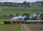 Der Museumszug der Sursee-Triengen-Bahn mit Tigerli E 3/3 8522 bei Geuensee.