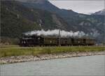 g-34-sbb-14/801834/ballenberg-dampfbahn-nach-innertkircheng-34-208 Ballenberg Dampfbahn nach Innertkirchen.

G 3/4 208 entlang der Aare ufem undren Hubel. Oktober 2019.