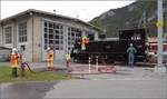 Ballenberg Dampfbahn nach Innertkirchen.

G 3/4 208 rangiert in Meiringen. Oktober 2019.