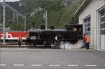 g-34-sbb-14/802120/ballenberg-dampfbahn-nach-innertkircheng-34-208 Ballenberg Dampfbahn nach Innertkirchen.

G 3/4 208 rangiert in Meiringen. Oktober 2019.