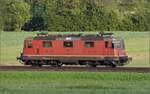 Re 4/4 II 11287 als Solofahrerin im Dünnerenfeld.
