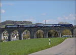 Re 450 102 mit einer S-Bahn Z�rich auf dem Eglisauer Rheinviadukt.