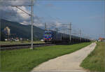 Re 475 901 der WRS mit einem Kesselwagenzug bei Neumatten, Oberbuchsiten. August 2025.