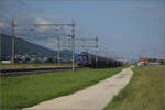 Re 475 901 der WRS mit einem Kesselwagenzug bei Neumatten, Oberbuchsiten. August 2025.