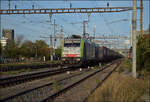 Re 486 501 und Re 475 410 in Pratteln. August 2026.