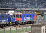 Re 6/6 11632 steht in der Lokreihe beim Dampflokdepot Full. April 2026.