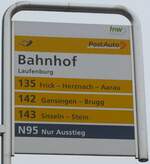 (168'758) - PostAuto-Haltestellenschild - Laufenburg, Bahnhof - am 20. Februar 2016