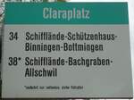 (133'716) - BVB-Haltestellenschild - Basel, Claraplatz - am 16.