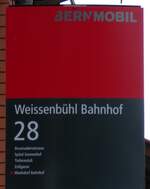 (278'044) - BERNMOBIL-Haltestellenschild - Bern Weissenbhl, Bahnhof - am 26.