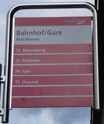 (267'971) - aare seeland mobil-Haltestellenschild - Beil/Bienne, Bahnhof/Gare - am 11.