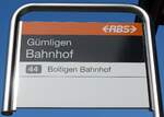 (149'362) - RBS-Haltestellenschild - Gmligen, Bahnhof - am 19. Mrz 2014