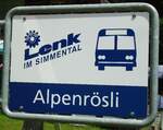 (146'136) - AFA-Haltestellenschild - Lenk, Alpenrsli - am 28.