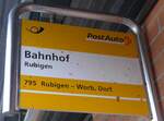 (182'501) - PostAuto-Haltestellenschild - Rubigen, Bahnhof - am 2.