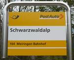 (161'001) - PostAuto-Haltestellenschild - Schwarzwaldalp, Schwarzwaldalp - am 25. Mai 2015