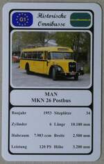 (274'302) - Quartett-Spielkarte mit MAN MKN 26 Postbus von 1953 am 27.