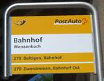 (228'020) - PostAuto-Haltestellenschild - Weissenbach, Bahnhof - am 13.