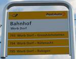 (182'489) - PostAuto-Haltestellenschild - Worb Dorfm Bahnhof - am 2.