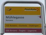 (189'827) - PostAuto/tpf-Haltestellenschild - Kerzers, Mhlegasse - am 1.