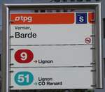 (267'915) - tpg-Haltestellenschild - Vernier, Barde - am 10.