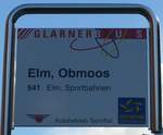 (166'139) - GLARNER BUS/Autobetrieb Sernftal-Haltestellenschild - Elm, Obmoos - am 10.