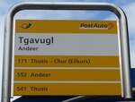 (165'253) - PostAuto-Haltestellenschild - Andeer, Tgavugl - am 19.