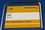 (168'063) - PostAuto-Haltestellenschild - Avers, Juf - am 29.