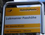 (264'292) - PostAuto-Haltestellenschild - Lukmanier, Passhhe - am 2.