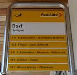 (180'488) - PostAuto-Haltestellenschild - Splgen, Dorf - am 23.