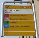 (189'940) - PostAuto-Haltestellenschild - Delmont, ch.