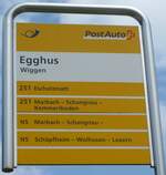 (160'952) - PostAuto-Haltestellenschild - Wiggen, Egghus - am 24.